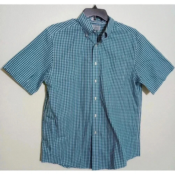 L.L. Bean Check Vacationland Shirt Short Sleeve‎ Wrinkle Resistant 280483 Medium - Picture 1 of 4